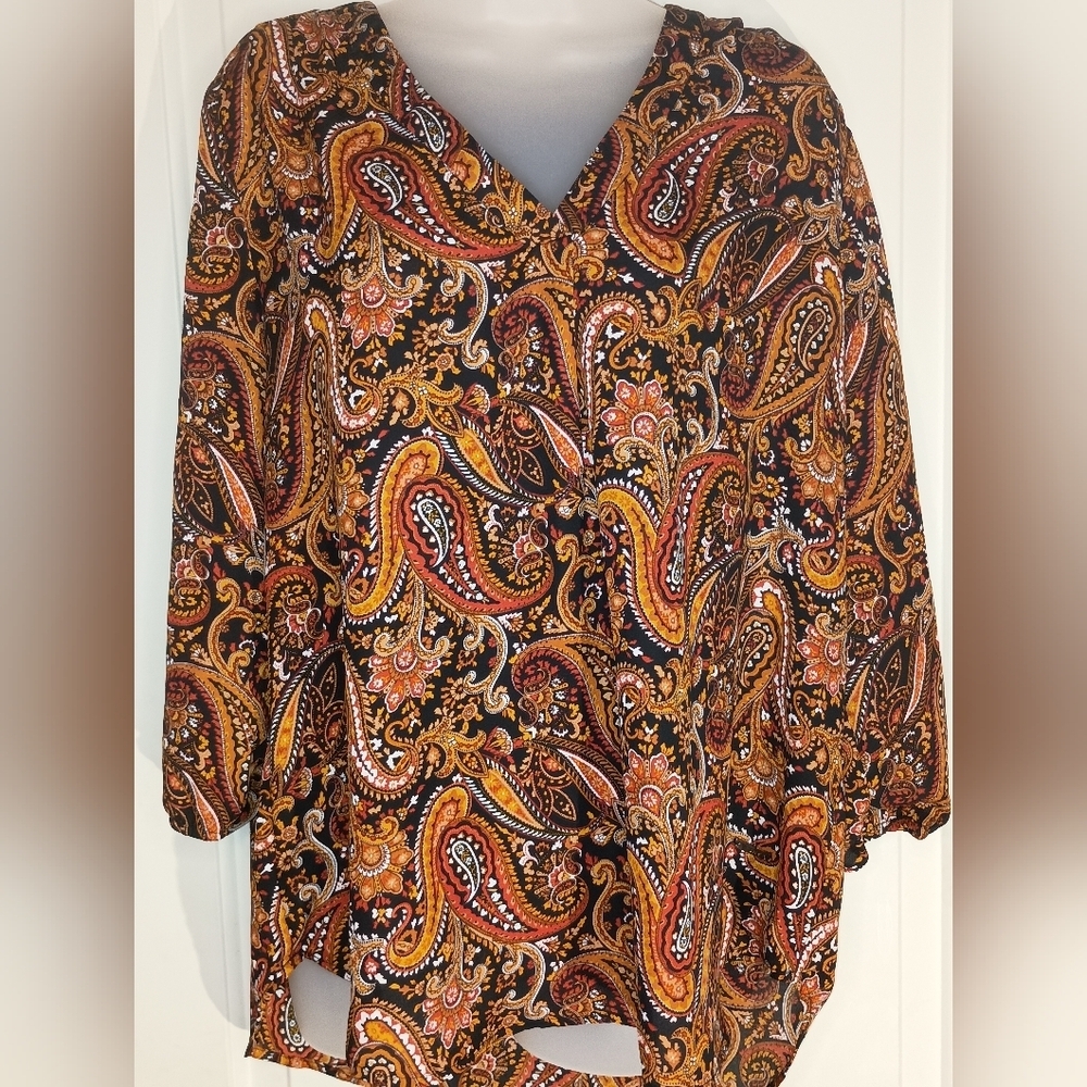 Paisley Orange‎ Black Artsy L Jones New York Office Church blouse(#1,195)